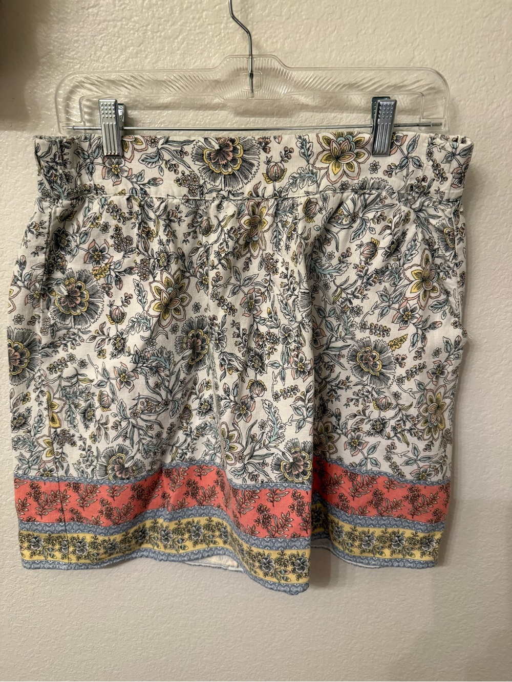 LOFT Floral Border Mini Skirt - Coral, Yellow, Blue on Cream